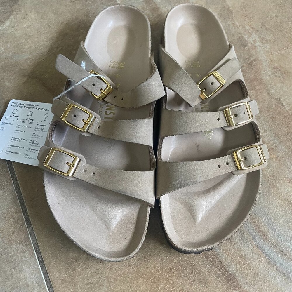 Birkenstock Florida Nubuck Leather - Sandcastle Sz 38 US 7-7.5 NEW